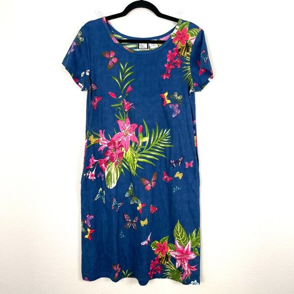 Vintage Take Two Womens Small Blue Butterfly Floral T Shirt Dress Short Sleeve - Picture 1 of 10